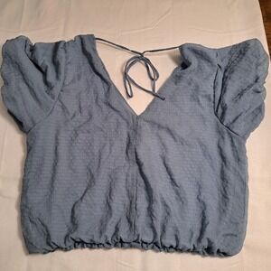 ASTR The Label Dusty Blue‎ V-Neck Puff Sleeve Elastic Hem Blouse XL